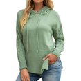 thumbnail image 1 of Pull à Capuche pour Femmes, Décontracté, Boutonné, Col en V, Manches Longues, Tricoté, Henley, 1 of 7