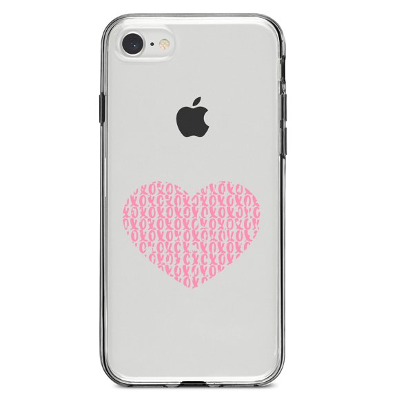 DistinctInk Clear Shockproof Hybrid Case for iPhone 7 8 SE (2020 Model) 4.7" Screen TPU Bumper Acrylic Back Tempered Glass Screen Protector - XOXO Heart Pink