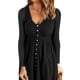 thumbnail image 2 of Vestido de manga larga Color puro Longitud media Elegante Cuello en V Apretar Vestido casual Cintura fruncida Transpirable Slim Fit para mujer Negro XXXL, 2 of 6