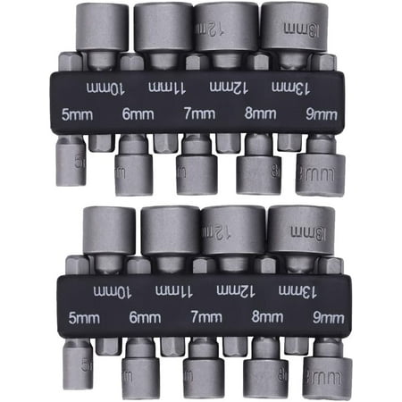 

Yozhu 2×9pcs Socket Set Deep Socket Set 5-13mm Socket Wrench Socket Adapter Kit 1/4 inch Hex for Ratchet Socket Driver Parts