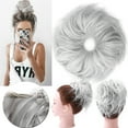 thumbnail image 2 of Benehair Clip in Hair Extensions Wrap on Messy Hair Bun Scrunchies Curly Wavy Ponytail Hairpiece Real Thick Updo Extensions for Women Wedding Silver Grey, 2 of 7