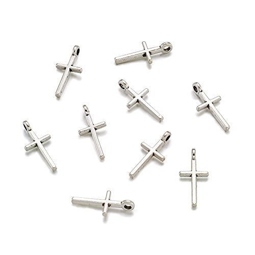 50pcs Stainless Steel Small Cross Bracelet Necklace Pendant Charm Jewelry Making 