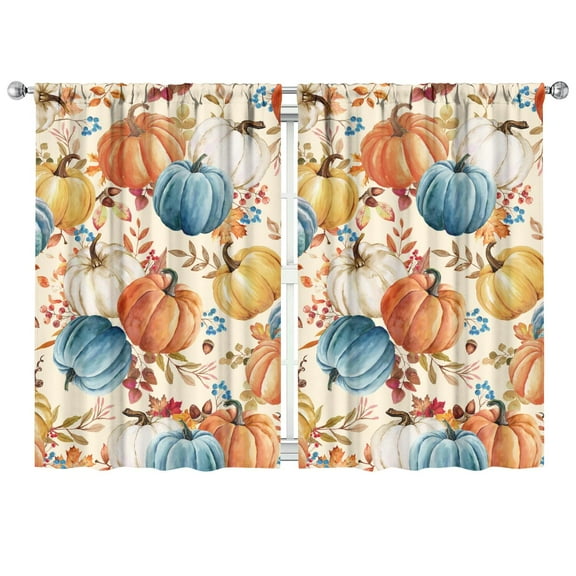 Autumn Decor Kitchen Curtains 2 Pack - Harvest Season Theme with Turkey Design, Semi-Sheer, 42x63 Inch