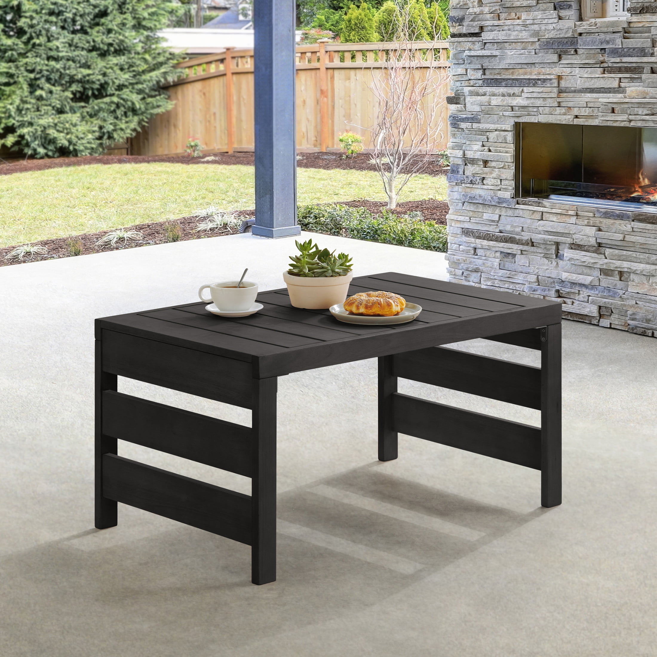 Alaterre Furniture Barton 37” Outdoor Coffee Table - Eucalyptus Wood Table (Black)