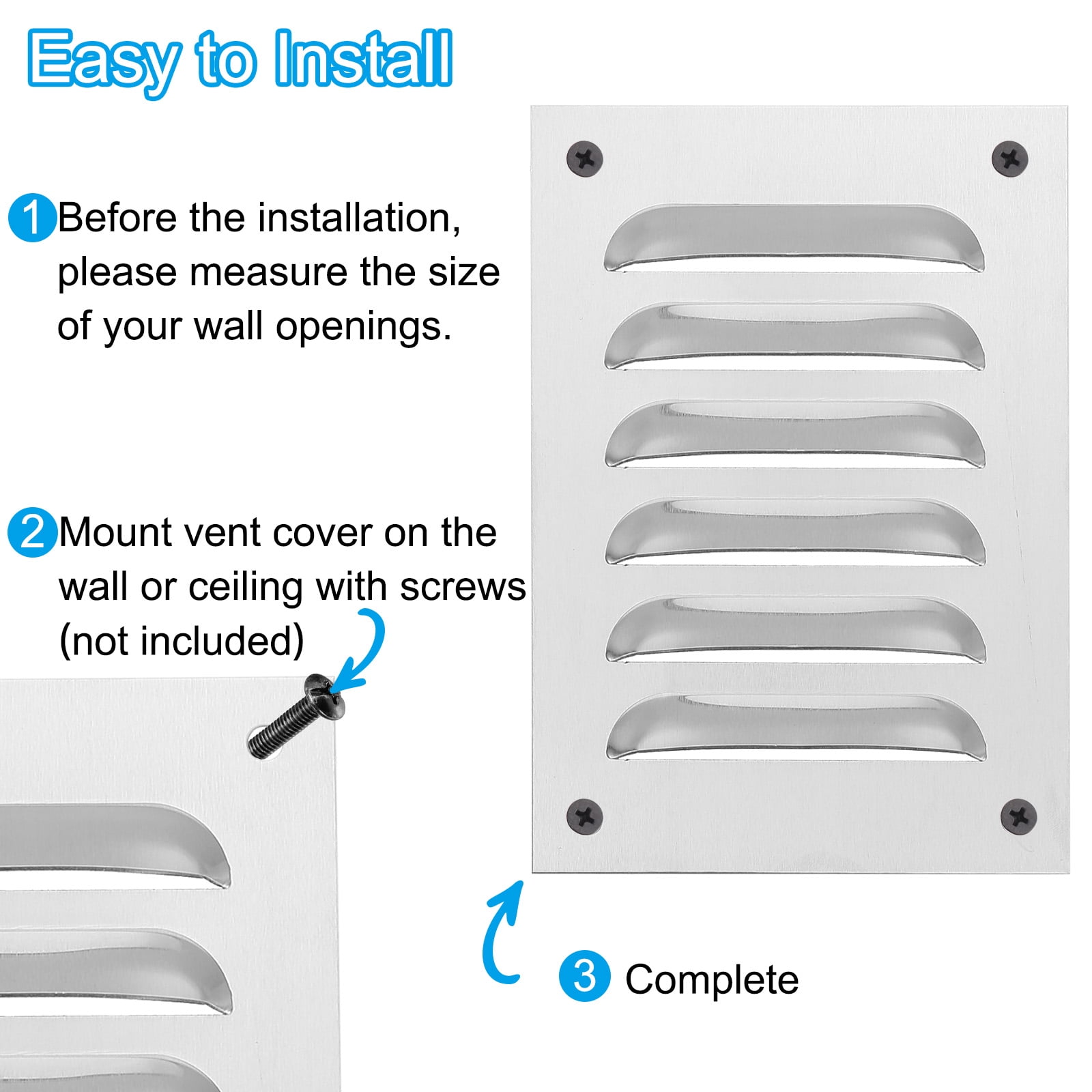 Uxcell 4 x 20 Inch Aluminum Vent Cover, Air Grille Ventilation Cover HVAC Louvered Grill, Silver Tone