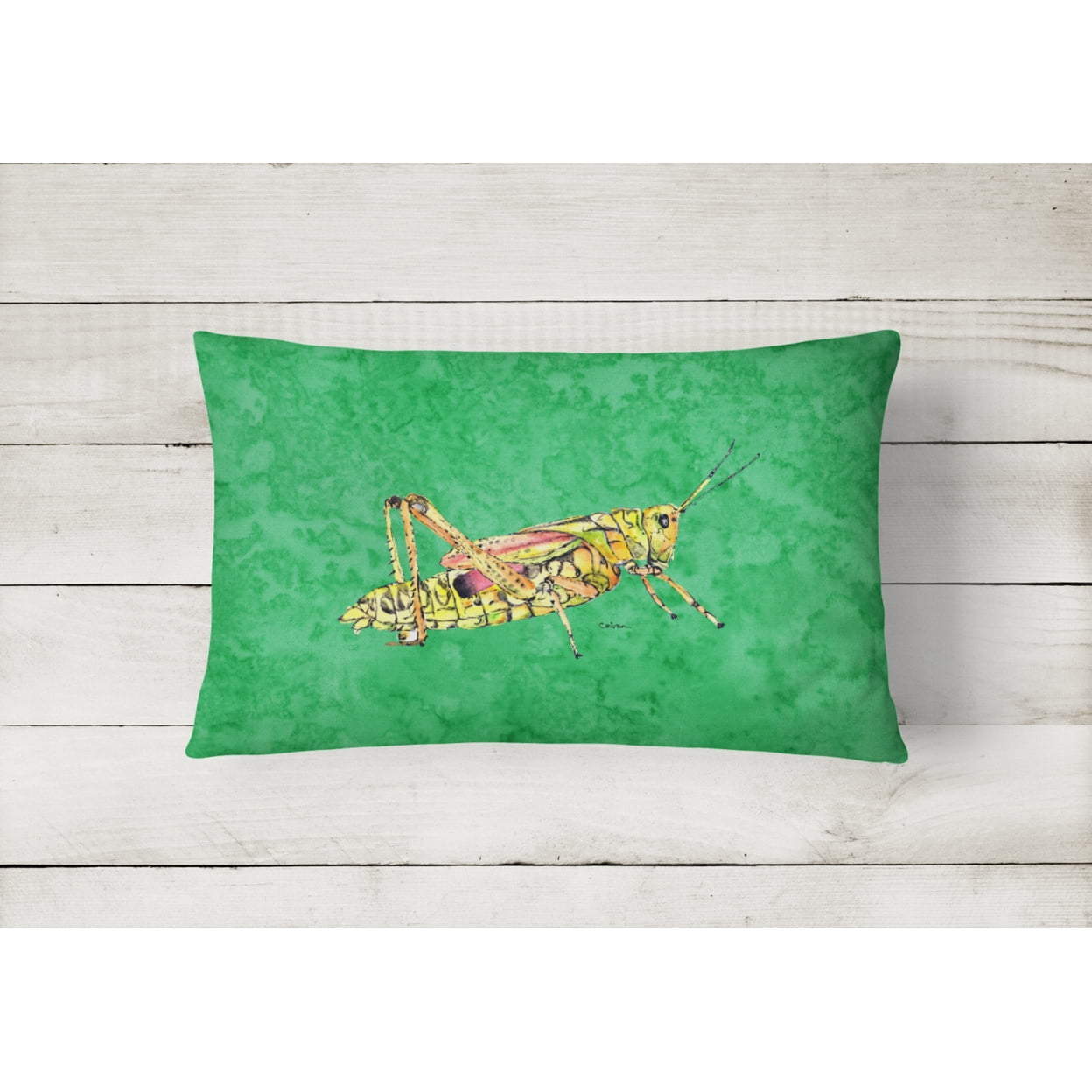 Grasshopper on Green Canvas Fabric Decorative Pillow