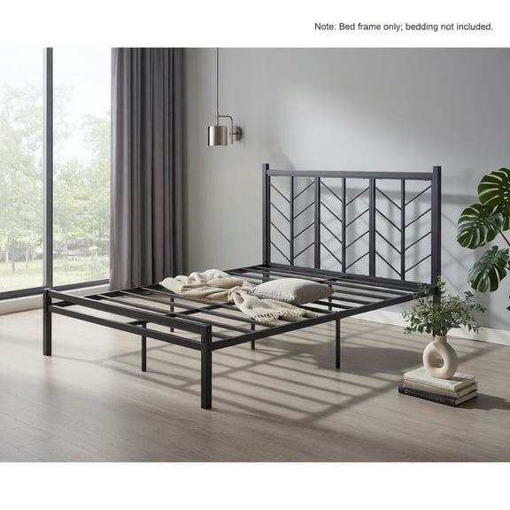 Resenkos Modern Bed,Frame Bed, Queen Size Platform Bed with Headboard and Metal Frame-Queen Size