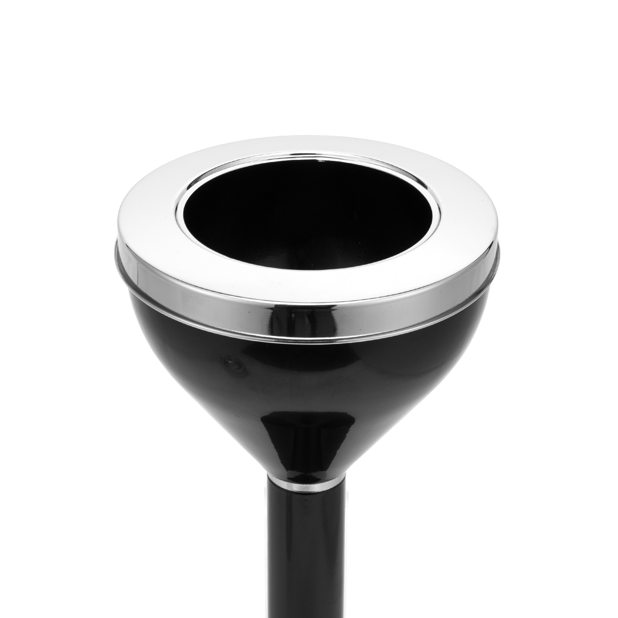 Contemporary 2 Piece Design Standing Ashtray Height Adjustable Chrome Black Finish 24" Or 16.50" Height Adjustable