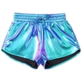 thumbnail image 3 of Zaldita Kids Girls Metallic Dance Shorts Gymnastics Shorts Sparkle Tumbling Bottoms Drawstring Athletic Shorts Dancewear Blue 110, 3 of 7