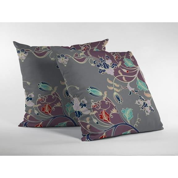 Purple Gray Garden Decorative Suede Throw Pillow