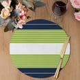 thumbnail image 3 of Navy Blue Green Stripe Round 13 Inch Placemats Set of 4, Modern Art Horizontal Striped HeatResistant Non Slip Place Mats for Dining Table, Wipeable Braided Kitchen Table Mats for Housewarming, 3 of 9