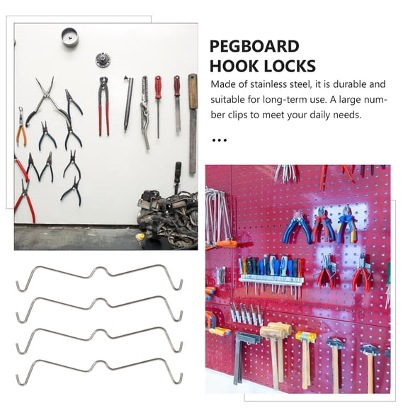 100 Pcs Stainless Steel Pegboard Peg Locks Clips for Securing 1/4 Inch Hooks, Organizer Accessories for Craft Room & Tool Storage