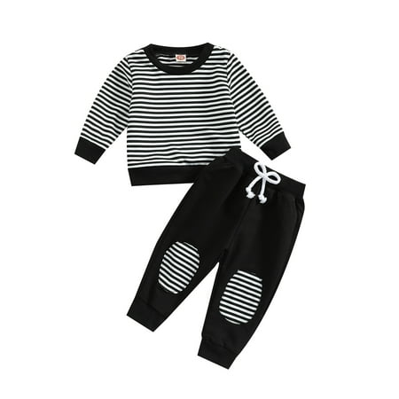 

Imcute Toddler Baby Boys Spring Autumn Outfits Striped Patchwork Long Sleeve Sweatshirt Tops+Pants