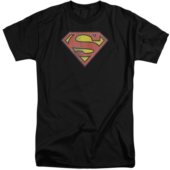 DC Comics Retro Supes Logo Distressed S/S Adult Tall Black