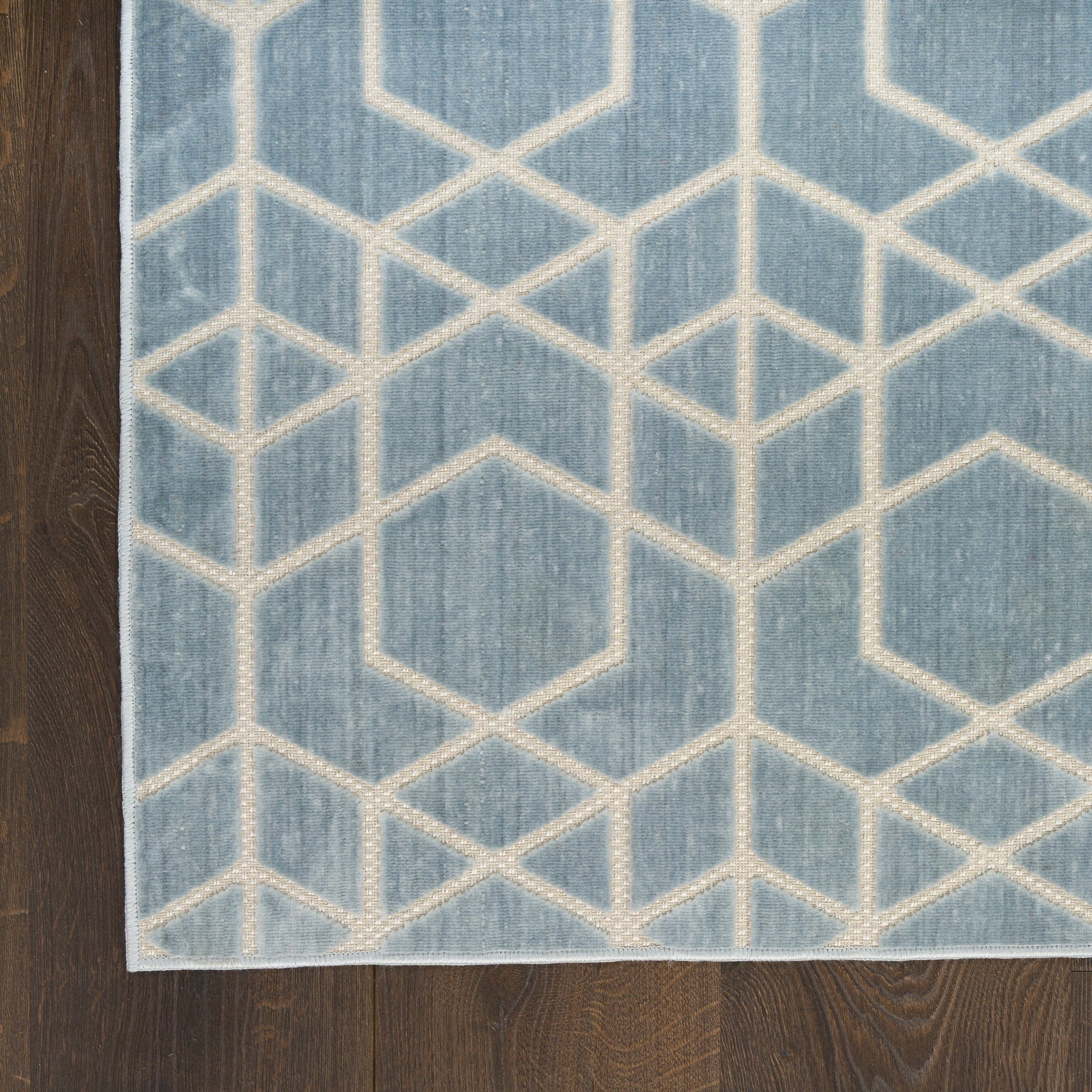 Nourison Washable Charm 2'2" x 8' Blue Ivory Modern Indoor Rug