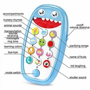 Baby Shark Cell Phone Toy with Removable Teether Case, Light up, Music & Adjustable Volume Kids Play & Learn Fake Phone for Infant & Toddler, Preschool Birthday Gift for Girl Boy 18+ Months (Blue)