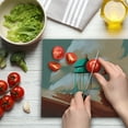 thumbnail image 3 of Fantasy Cutting Board, Little Wood House on Stone Hill with Robot on the Cloudy Roof Calming Art Print, Decorative Tempered Glass Cutting and Serving Board, Large Size, Tan Green, by Ambesonne, 3 of 5
