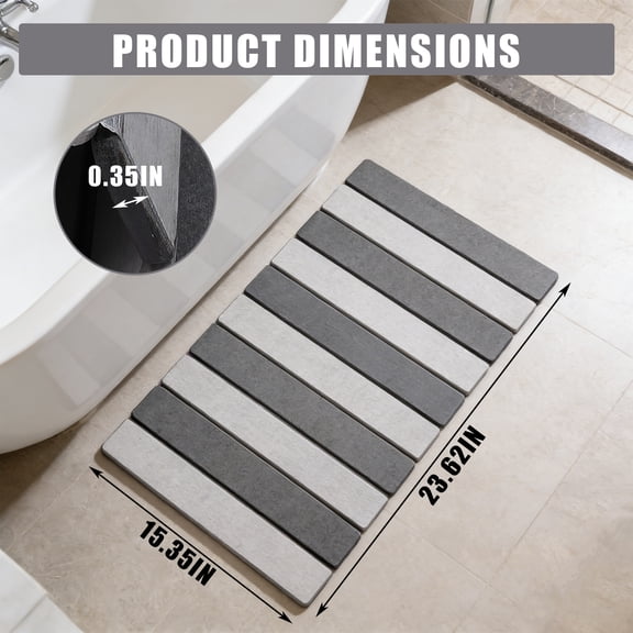 Diatomaceous Earth Bath Mat, Foldable Quick Dry Stone Bath Mat with Non Slip Rubber Base, Super Absorbent Bathroom Floor Mat for Shower, Kitchen, Entryway (23.6 x 15.4 inch)