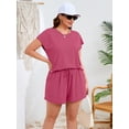 thumbnail image 2 of SHOWMALL Soft Plus Size Outfit Sets for Women 2 Piece - Smooth Knit Sleeveless Top & Shorts Co-Ord Set for Relaxing, Purple Red 4X, 2 of 9