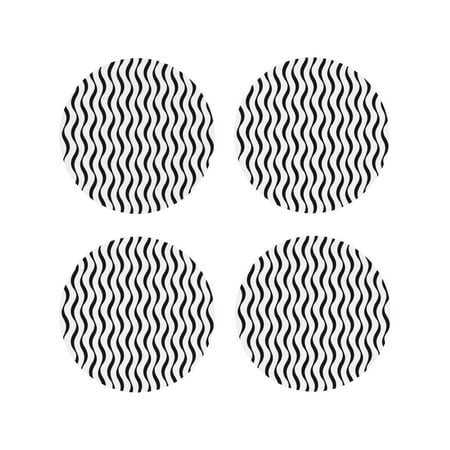 

Coasters Set of 4 - Black White Wave Pattern Drink Coasters for Tabletop Protection Leather Coasters for Living Room Decor and Housewarming Gift Round Shape