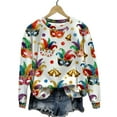 thumbnail image 4 of Gamivast Carnival Theme Shirts for Women Funny Mask Graphic Long Sleeve Drop Shoulder Sweatshirts Trendy Round Neck Party T-Shirt Mardi Gras Day Outfits, 4 of 6