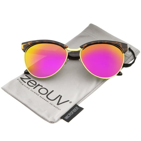 zeroUV - Women's Oversize Half-Frame Colored Mirror Lens Cat Eye Sunglasses 58mm - 58mm