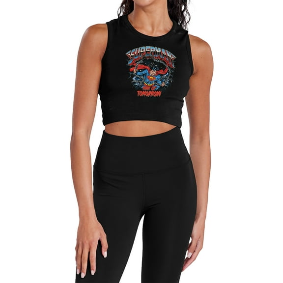 Popfunk Superman Band Chain Break Women's Sleeveless Crop Top Tank, Black, Small