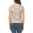 thumbnail image 3 of Unique Bargains Women's Retro Peter Pan Collar Button Front Floral Print Blouse XS Cream White, 3 of 6