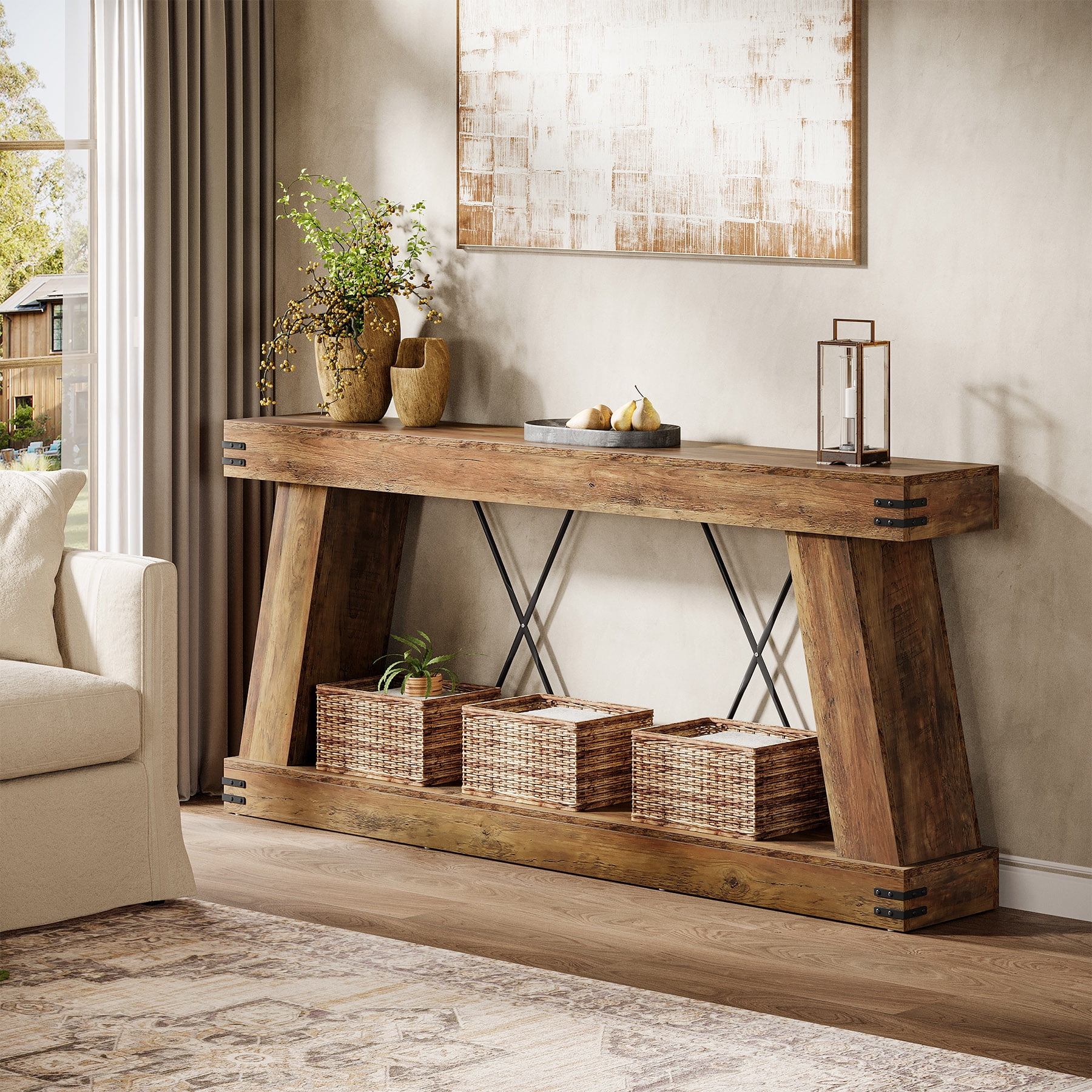 Tribesigns 70.87" Farmhouse Entryway Console Table, 2-Tier Narrow Long Sofa Table Behind Couch for Living Room, Hallway, Entrance, Foyer