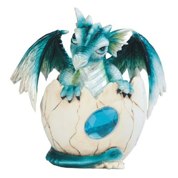 Baby Blue Dragon in Egg with Gem Fantasy Figurine March Birthstone Aquamarine