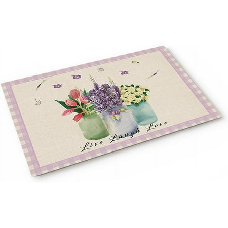 

Purple Plaid Door Mat Indoor Doormat Anti-Skid Floor Mat Door Rug for Entryway Patio High Traffic Areas Decoration Vases with Tulips Lavender Jasmine 24x16 Inch