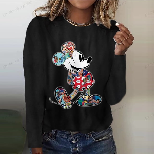 Disney Mickey Mouse Women's Long Sleeve T-shirt Birthday Gift T-shirt Spring And Autumn Fashion Long Sleeve Round Neck TopS Gao Jinjia LED