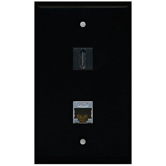 RiteAV - Black 1 Port HDMI 1 Port Shielded Cat6 Ethernet Wall Plate
