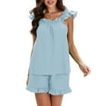 thumbnail image 1 of SUNSIOM Womenacute;s Summer 2PCS Pajamas Sets Sleeveless Backless Sling Vest + Solid Color Ruffle Shorts, 1 of 6