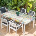 thumbnail image 2 of Easter Table Cloths for 4 Foot Rectangle Tables, Spring Rabbit Eggs Eucalyptus Leaves Floral Wood Patio Waterproof Elastic Fitted Tablecloths, Washable Rectangular Table Cover for Camping, 2 of 8