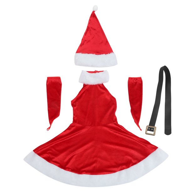 5 uds., Vestido de Navidad para mujer, ropa de cosplay sin mangas, traje de Santa, disfraz de Navidad, talla M (sombrero de Navidad + vestido + guantes + cinturón)