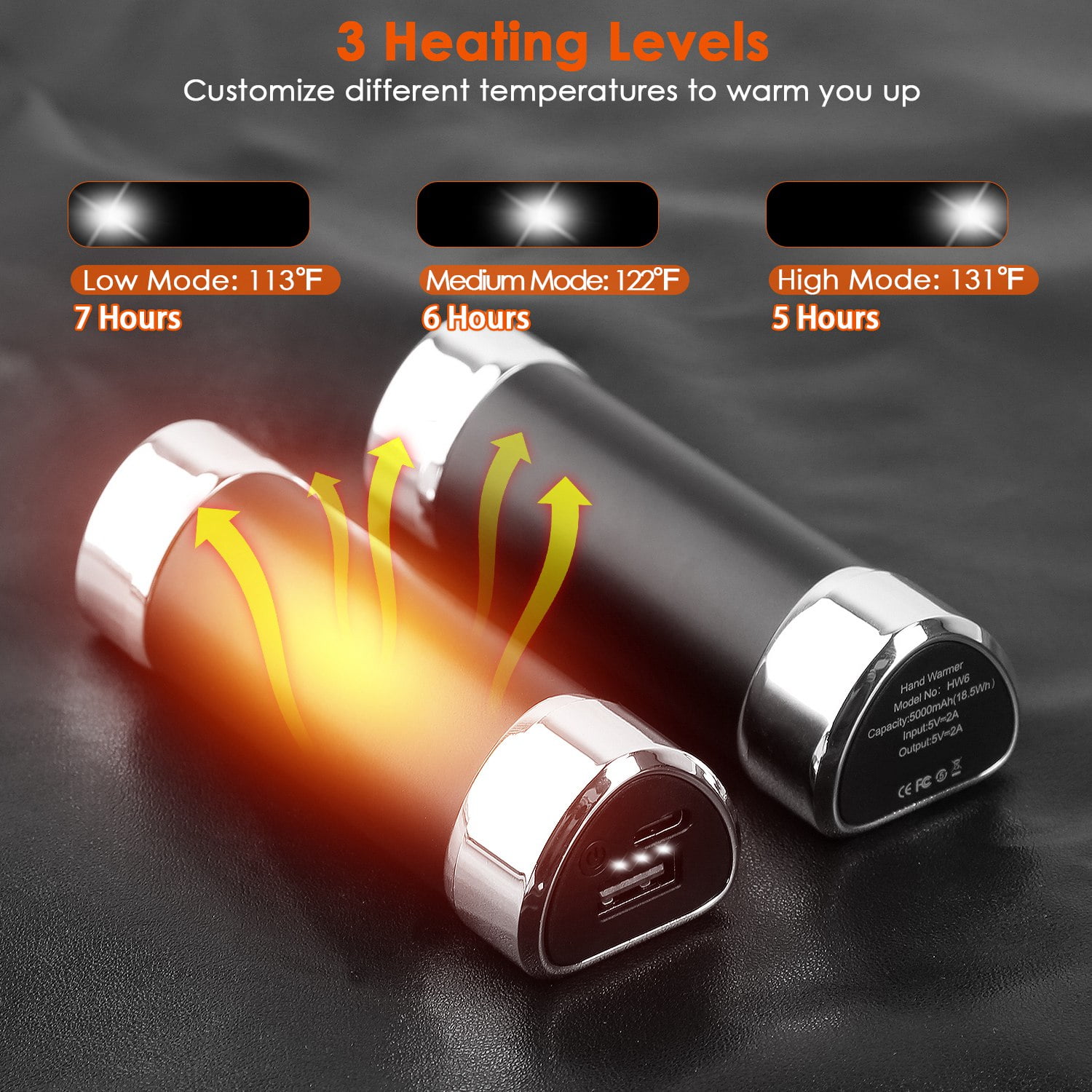 2 in 1 Portable Hand Warmers Rechargeable Power Bank  2 Pack 10000mAh Split-Magnetic Handwarmers with 3 Heating Levels for Outdoor Camping Fishing Skiing Black
