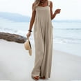 thumbnail image 4 of Lisingtool Womens Overalls Women's Fashionable Ethnic Style Solid Color Button Strap Jumpsuit Wide Leg Pants Jumpsuits for Women Dressy Khaki, 4 of 4