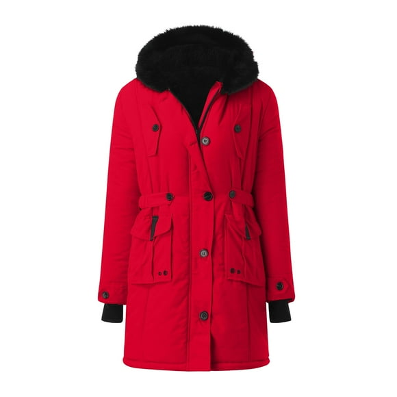 snowsong Women Plus Size Winter Coat Lapel Neck Long Sleeve Jacket Vintage Thicken Coat Jacket Warm Hooded Thick Padded,Womens Coats,Womens Winter Coats,Hoodies for Women,Trench Coat Women,Red,5XL