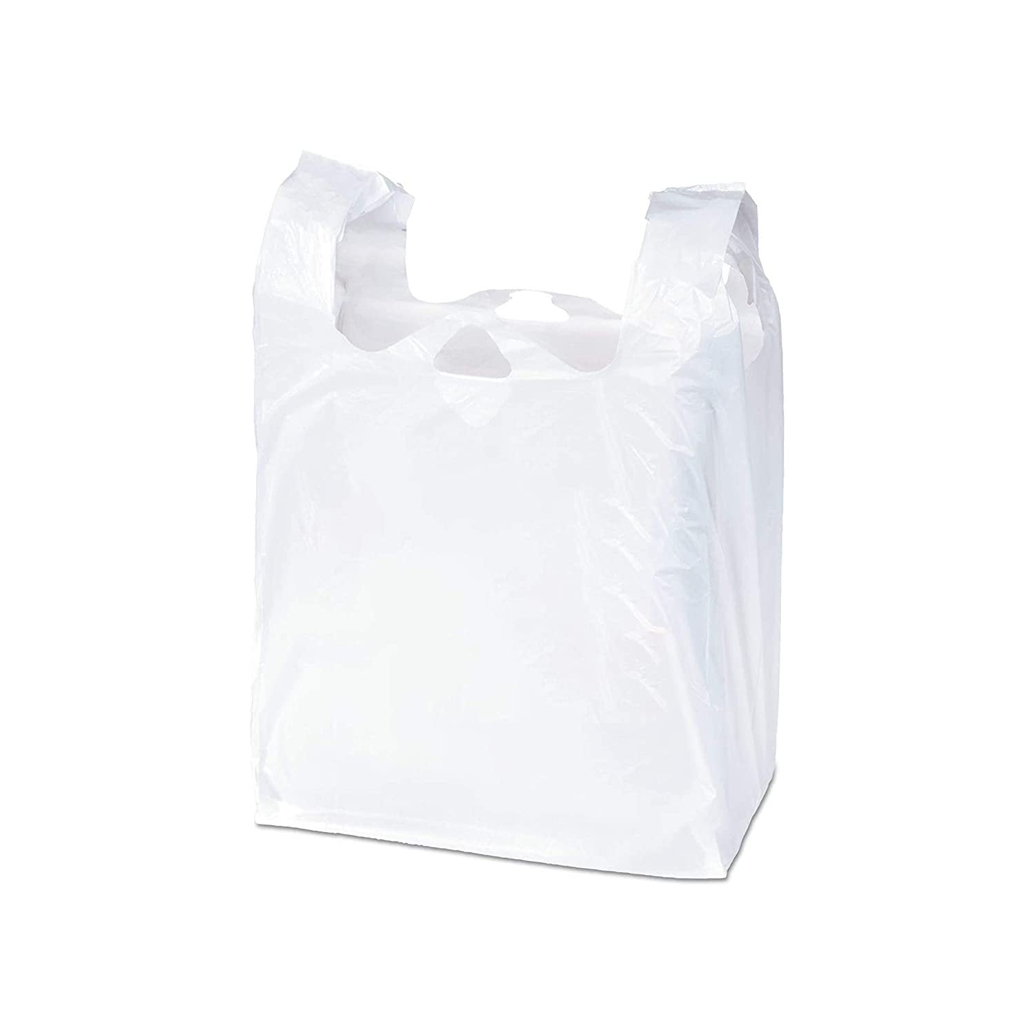 200 Qty White Plastic T-Shirt Retail Shopping Bags with Handles 11.5" x 6" x21" 