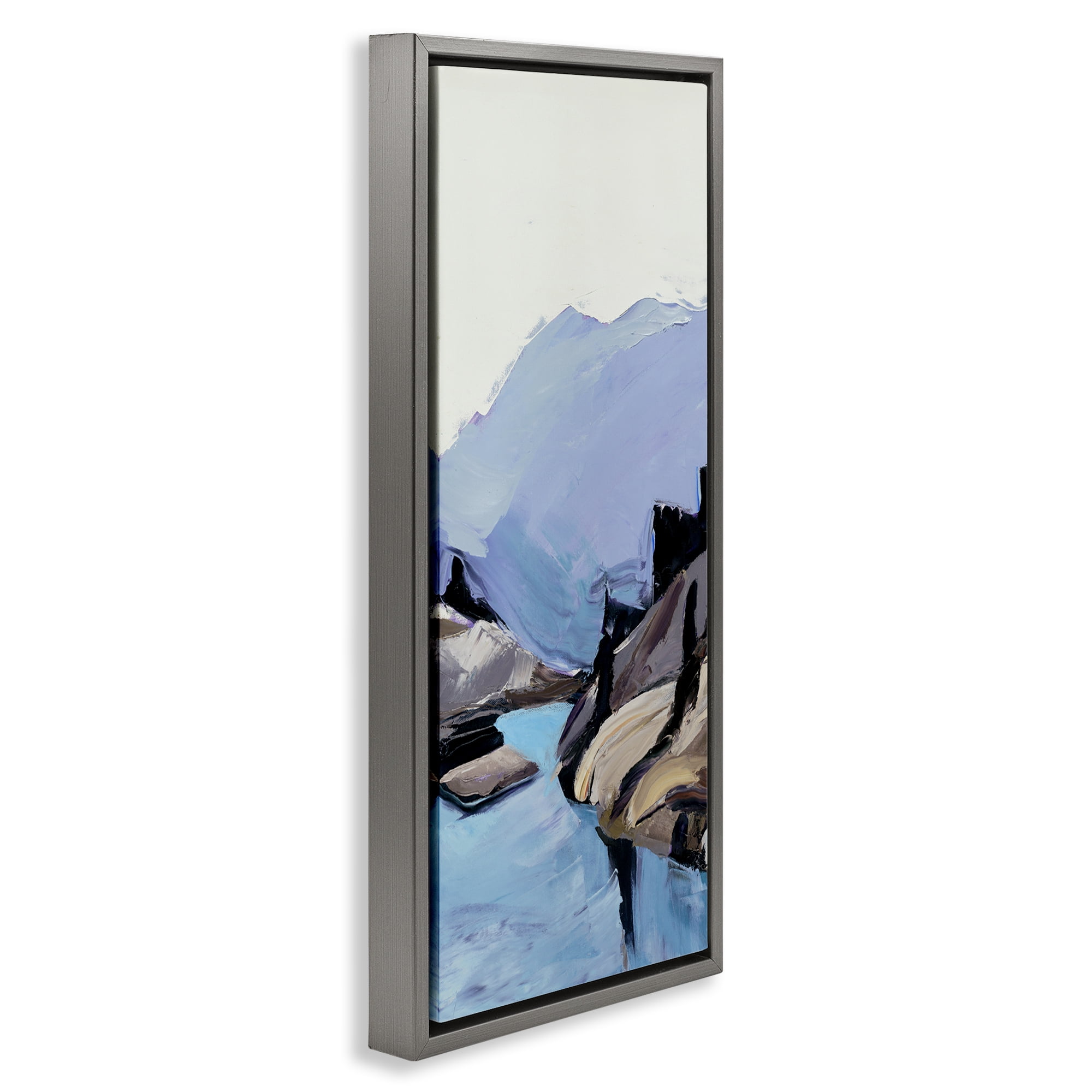 Stupell Industries Mountain River Abstraction Landscape & Nature Painting Gray Floater Framed Canvas Art Print Wall Art, 11 x 25
