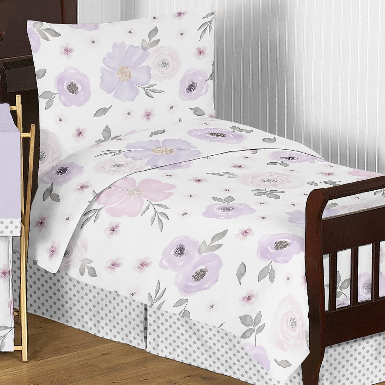 Lavender Watercolor Floral 5 Piece Toddler Bedding Set by Sweet