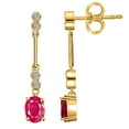 thumbnail image 5 of 0.16 Carat 8x6MM Oval Created Ruby and Diamond Dangle Earrings In 10k Yellow Gold, 5 of 6