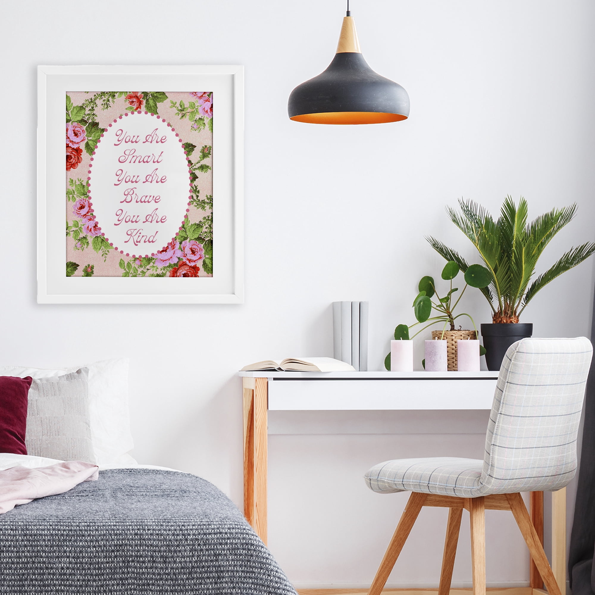 Stupell Industries Smart Brave & Kind with Vintage Florals White Framed Print Under Glass, design by Lil' Rue