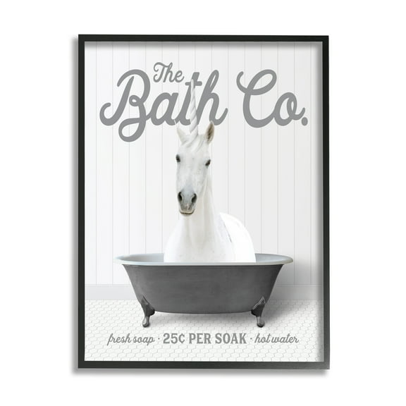Stupell Industries Unicorn in Bathtub Animals & Insects Painting Black Framed Art Print Wall Art, 11 x 14