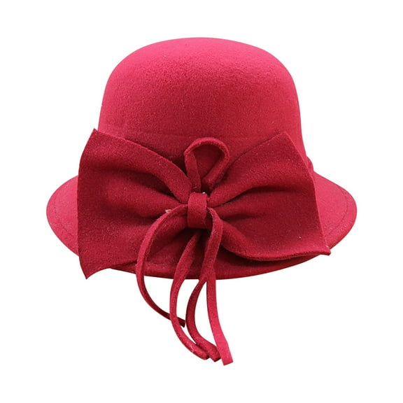 Dyfzdhu Women Autumn Winter Bow Knot Round Top Casual Fisherman Bucket Cap Small Bowler Hat