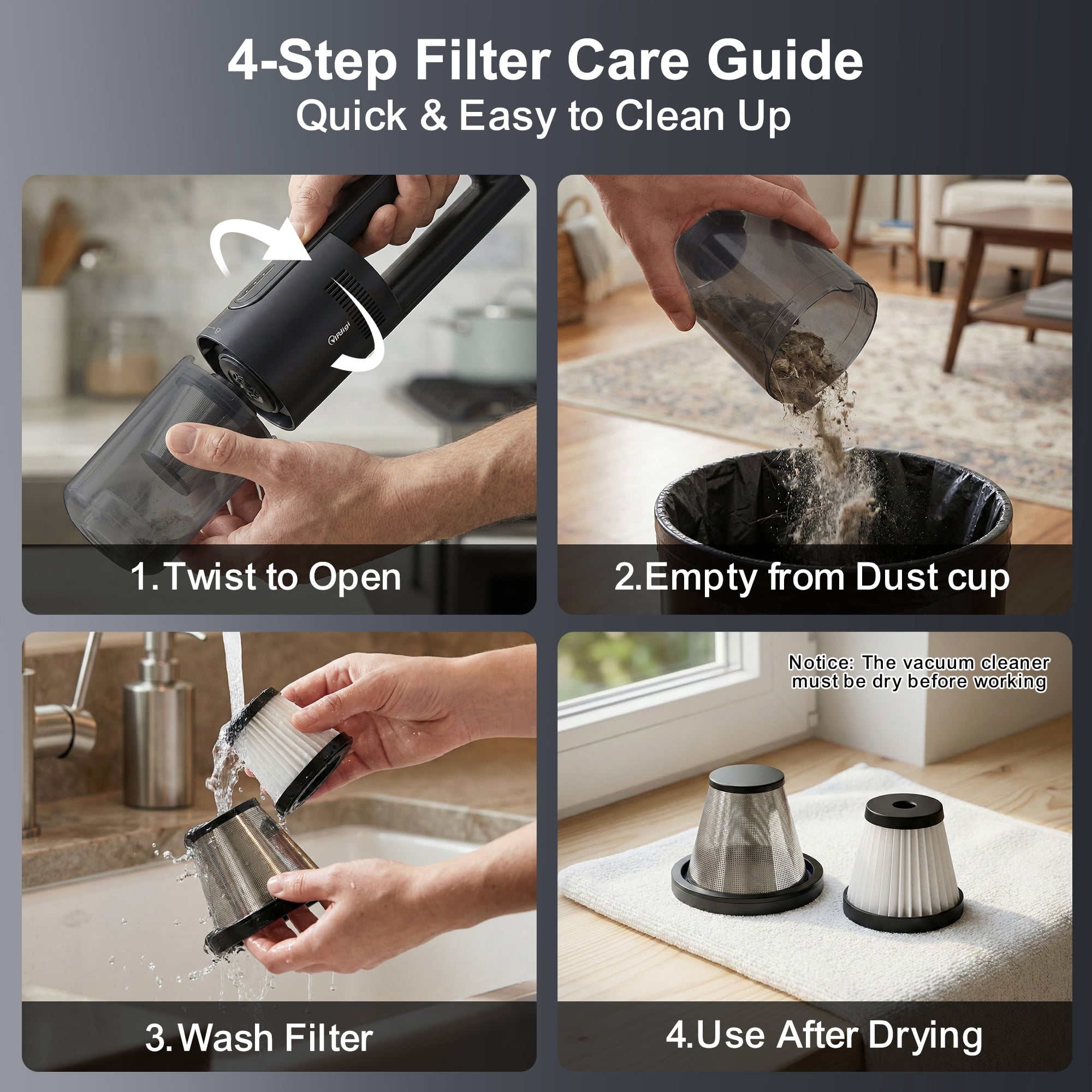 Handheld Vacuum Cordless, 5-in-1 Car Vacuum Portable Cordless 30 Mins Rapid Rechargeable Hand Vacuum Brushless Motor 19000Pa Strong Suction, Dust Busters for Car Home with 4 Nozzles