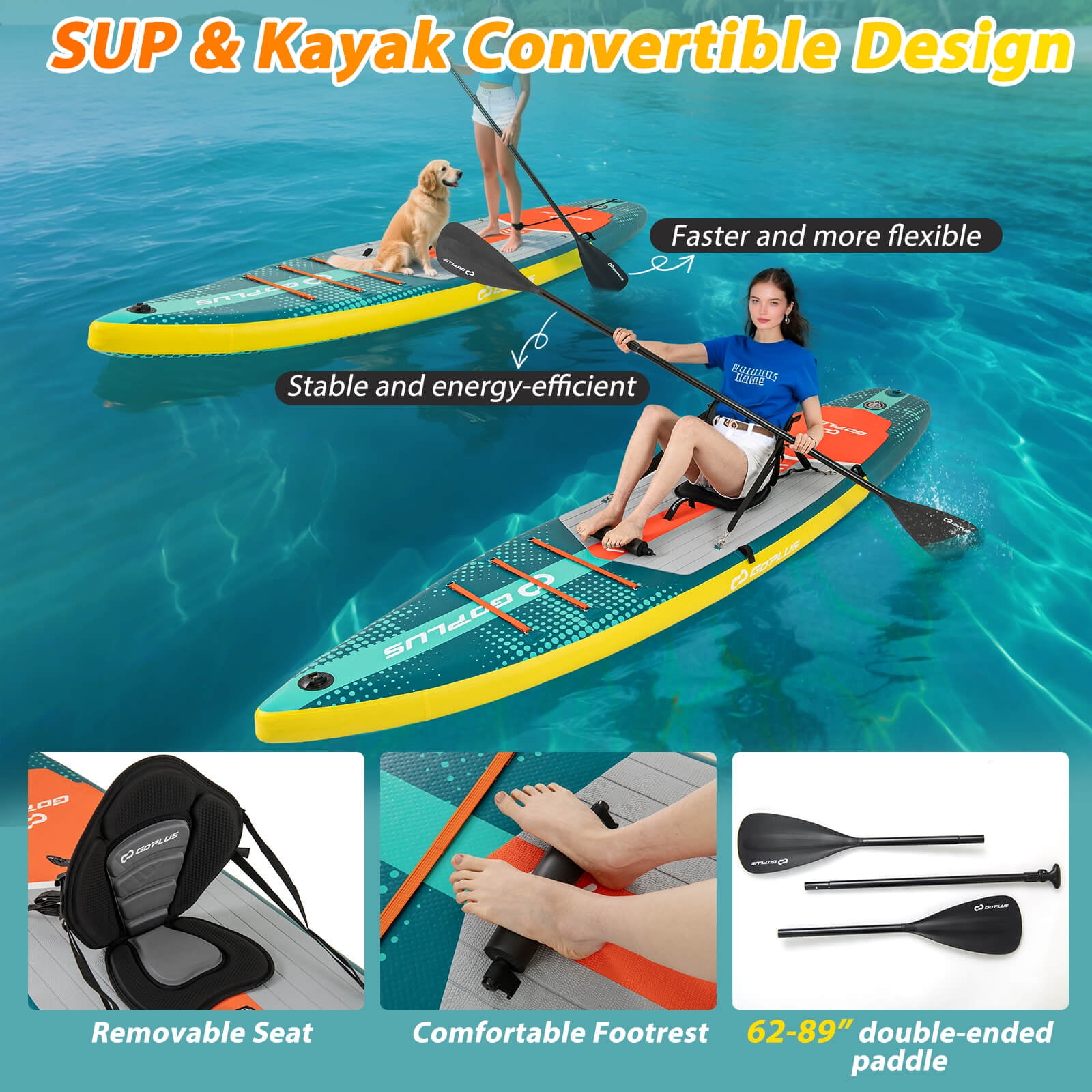 Goplus 11' Inflatable Stand Up Paddle Board for Adults with Kayak Seat Leash Hand Pump,Turquoise