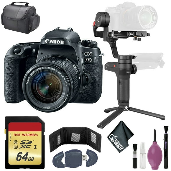 Canon EOS 77D DSLR Camera w/ 18-55mm f/4-5.6 IS STM Lens - Zhiyun-Tech WEEBILL LAB Handheld Stabilizer - 64GB Memory Card - Case + More