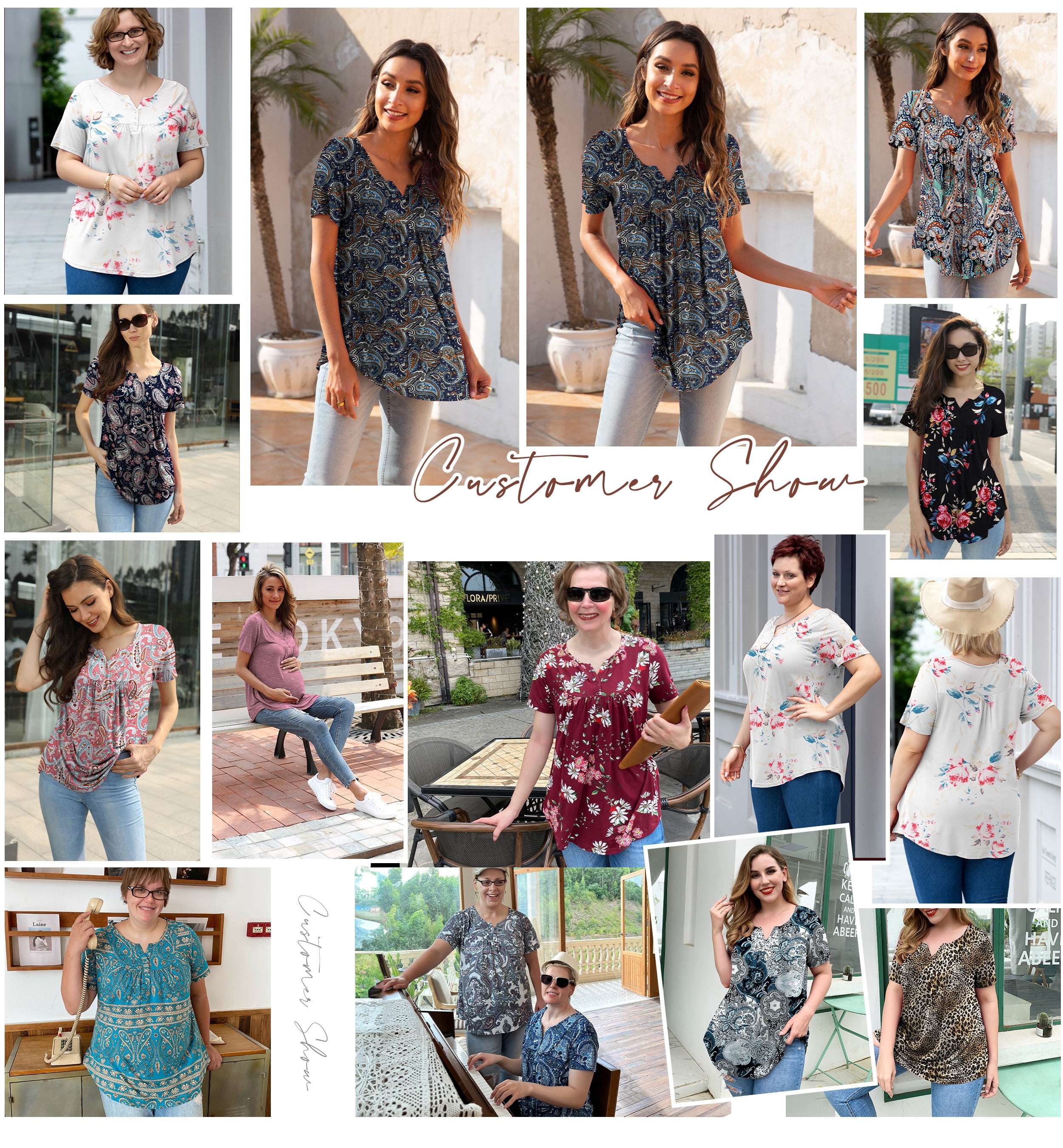 a.Jesdani Women's Plus Size Tunic Tops Short Sleeve V Neck Casual Henley Shirts m-4x